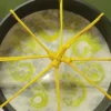 A bowl of food with yellow string around it.